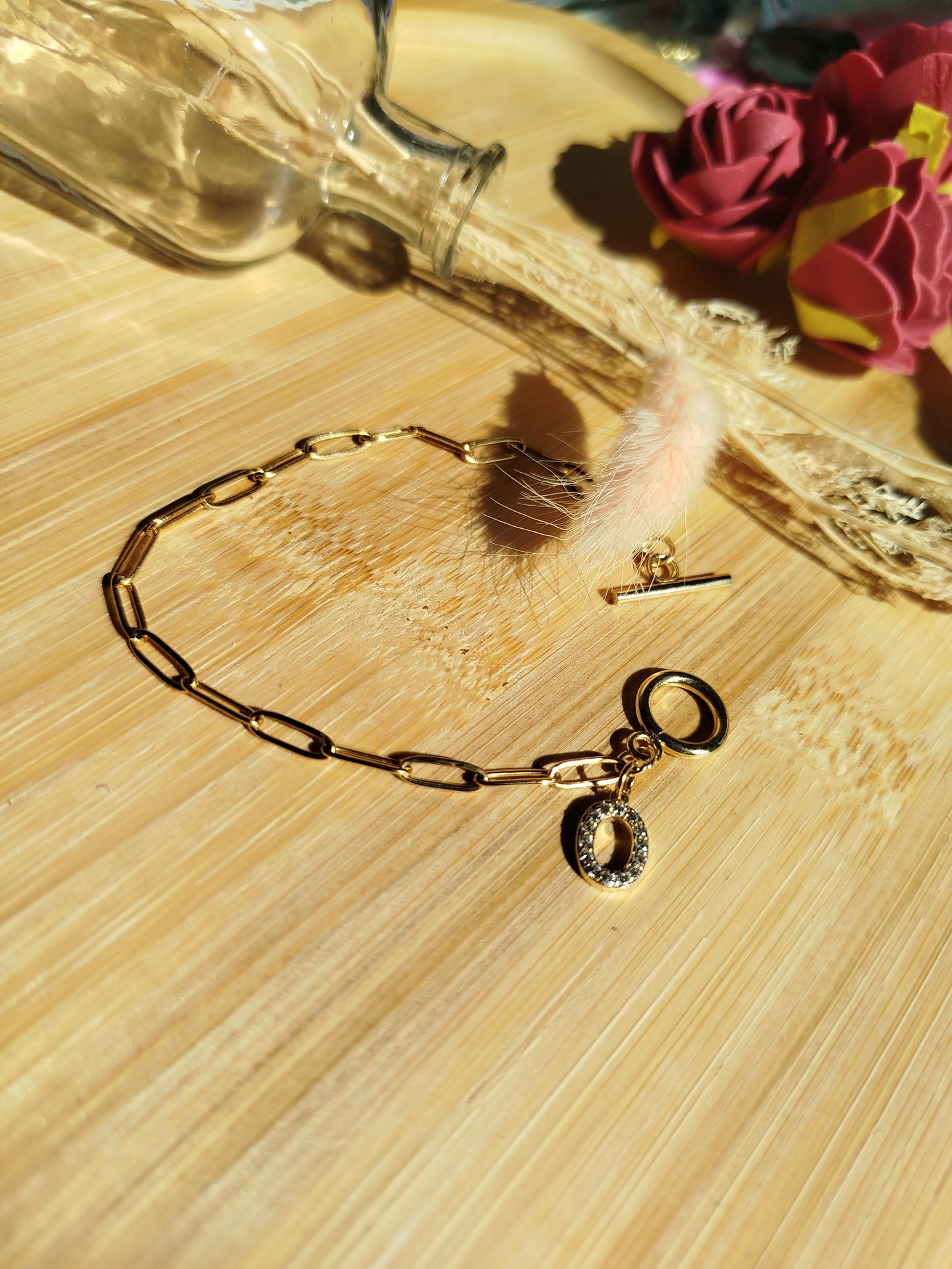 Discret bracelet chaîne trombone en acier inoxydables doré