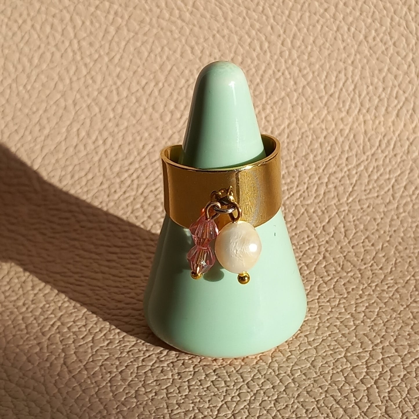 Bagues breloques en acier inoxydable doré avec pendentif perles